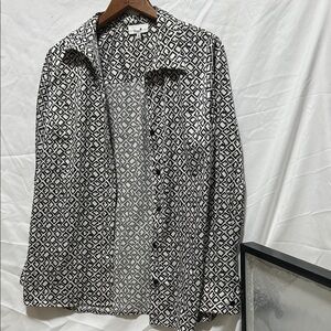 Black and White Geometric Button-Up Shirt